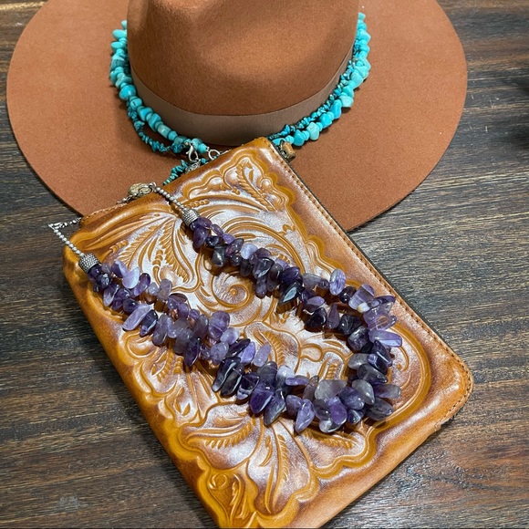 Amethyst statement silver necklace raw gemstone free form shard double strand - Picture 5 of 6